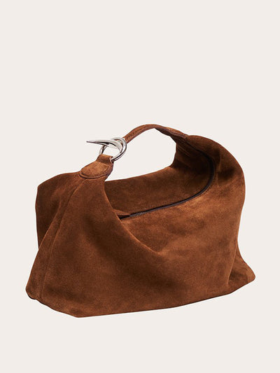 Little Liffner Chestnut suede pillow pouch at Collagerie