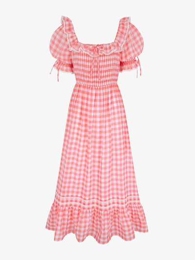 Pink City Prints Apricot gingham meryl dress at Collagerie