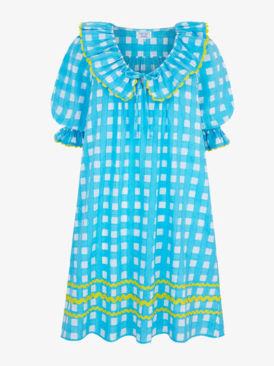 Pink City Prints Aqua gingham Ava mini dress at Collagerie