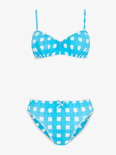 Pink City Prints Aqua gingham bra and pants set at Collagerie