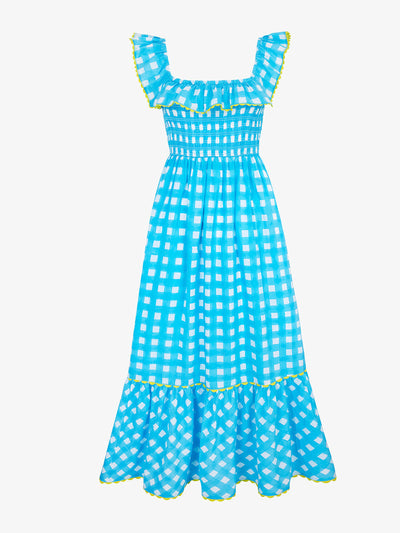 Pink City Prints Aqua gingham Carrie dress at Collagerie