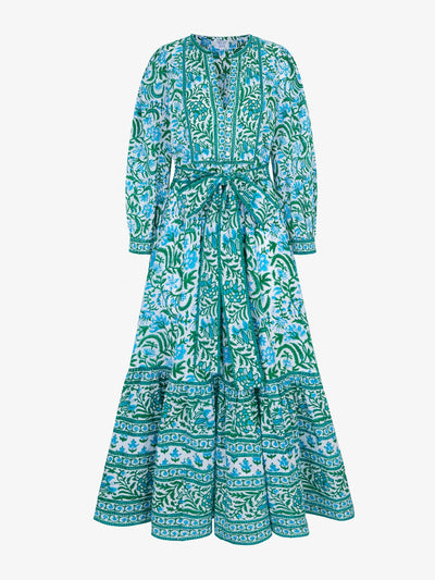 Pink City Prints Aqua mix prairie dress at Collagerie