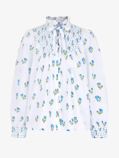 Pink City Prints Cobalt blossom Bea blouse at Collagerie