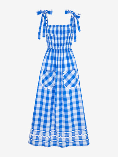 Pink City Prints Cobalt check immy dress at Collagerie