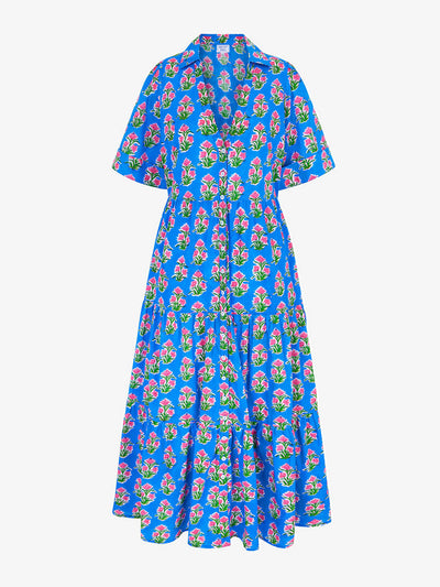 Pink City Prints Cobalt tulip dawn dress at Collagerie