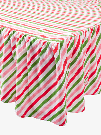 Pink City Prints Festive stripe frilled tablecloth at Collagerie