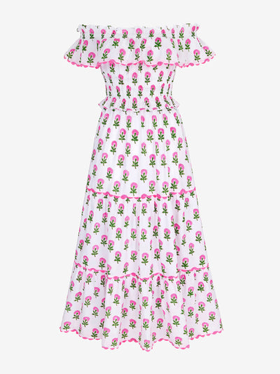 Pink City Prints Hollyhock buta lottie dress at Collagerie