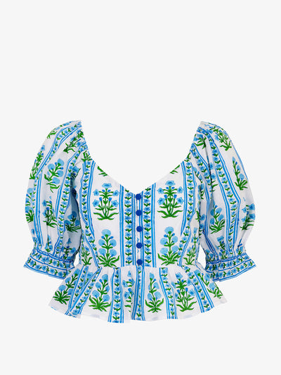 Pink City Prints Indigo border Agnes blouse at Collagerie