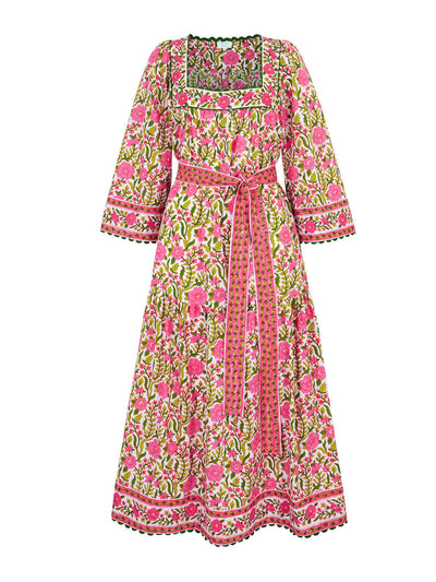 Pink City Prints Lime fields Hippie dress at Collagerie