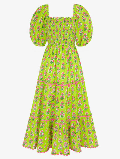 Pink City Prints Lime hibiscus jodhpur dress at Collagerie