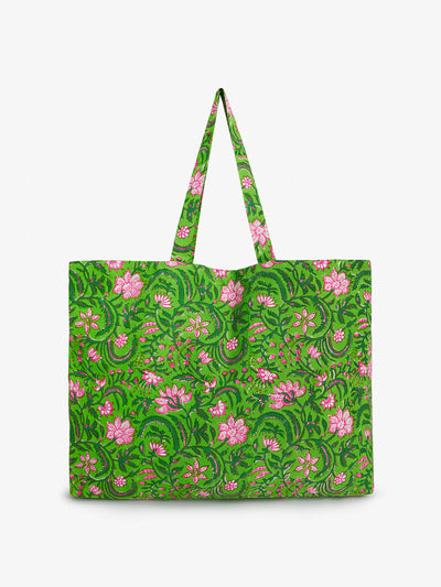 Pink City Prints Lime jungle canvas bag at Collagerie