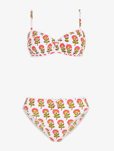 Pink City Prints Lime meadow bra and pants set at Collagerie