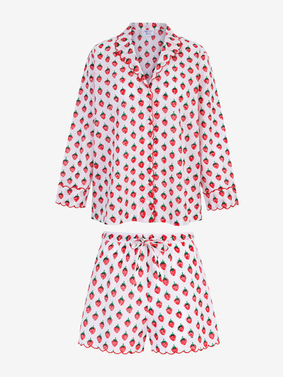 Pink City Prints Mini strawberry pyjama shorts set at Collagerie