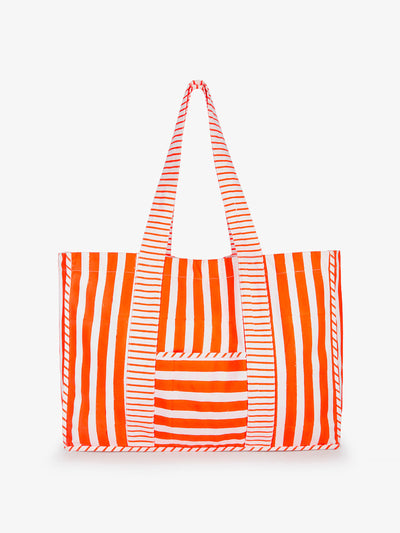 Pink City Prints Neon orange stripe canvas tote at Collagerie