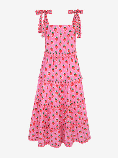 Pink City Prints Painted strawberry acapulco dress at Collagerie