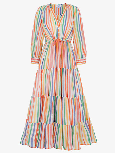 Pink City Prints Rainbow stripe sofia dress at Collagerie