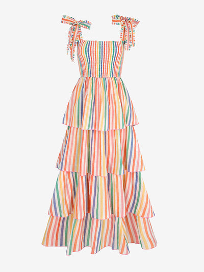 Pink City Prints Rainbow stripe zazie dress at Collagerie
