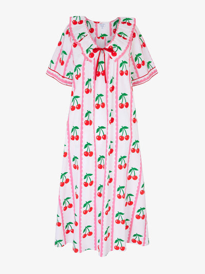 Pink City Prints Scalloped cherry ava dress at Collagerie