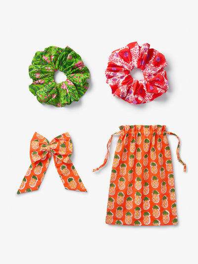 Pink City Prints Tropical mix scrunchie set at Collagerie