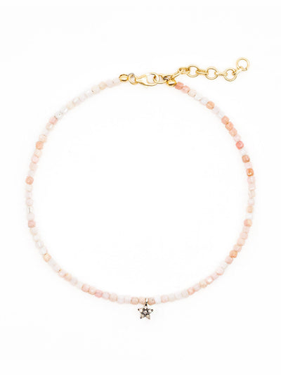 Kirstie Le Marque Diamond daisy and pink opal beaded anklet at Collagerie