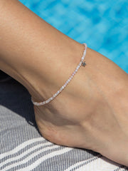 Diamond daisy and pink opal beaded anklet