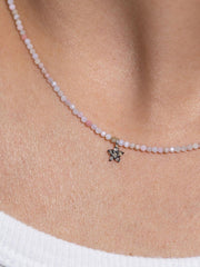 Diamond daisy and pink opal bead necklace