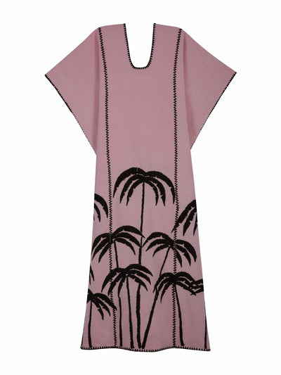 Pippa Holt Pink kaftan with embroidered palm trees at Collagerie