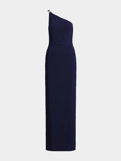 Polo Ralph Lauren Jersey one-shoulder gown in Navy at Collagerie