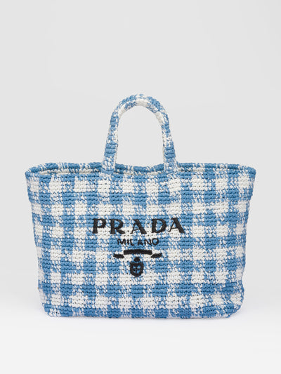Prada Blue crochet tote bag at Collagerie