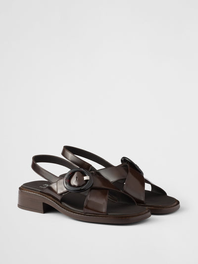 Prada Brushed leather sandals with buckle at Collagerie