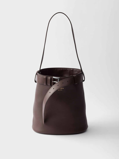 Prada Buckle leather bucket bag with belt at Collagerie