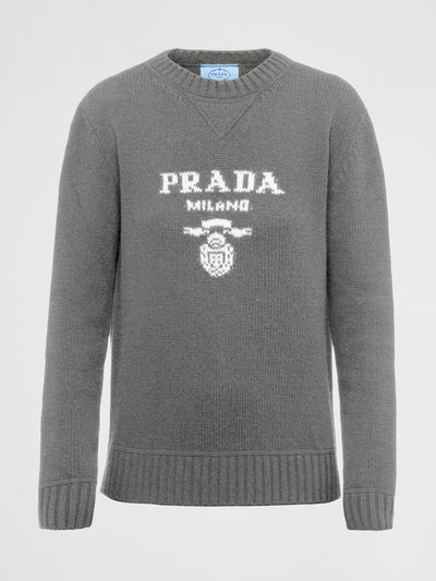 Prada Cashmere and wool Prada logo crew-neck sweater at Collagerie