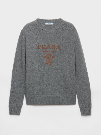 Prada Cashmere and wool Prada logo crew-neck sweater at Collagerie