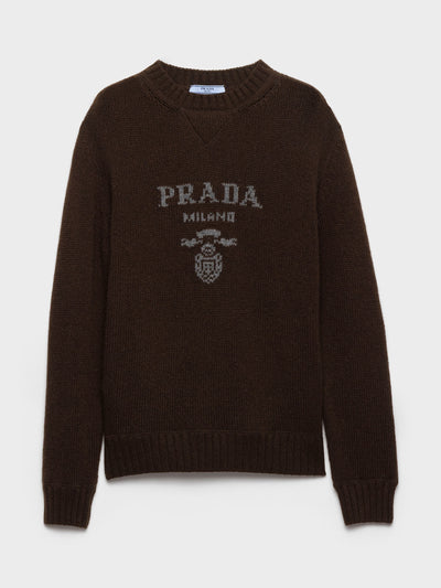 Prada Cashmere and wool Prada logo crew-neck sweater at Collagerie