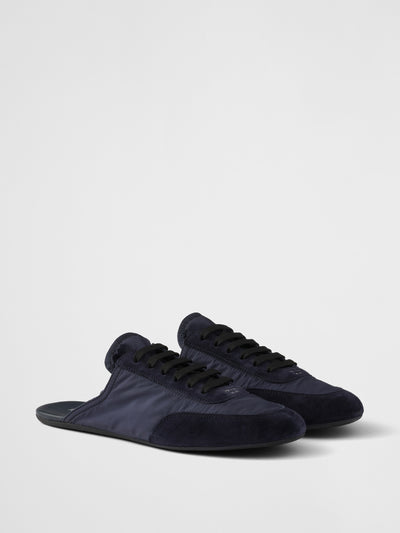 Prada Collapse Re-Nylon and suede mules at Collagerie