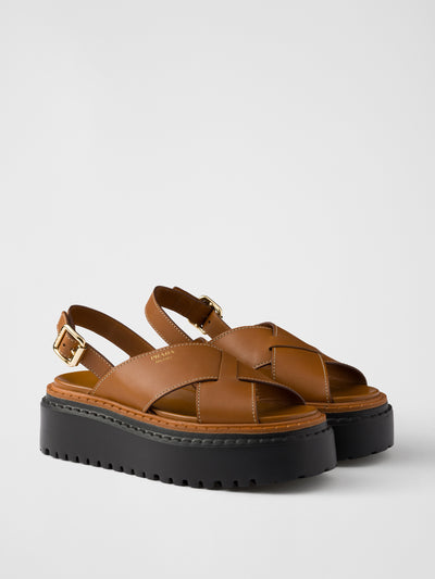 Prada Leather crisscross sandals at Collagerie