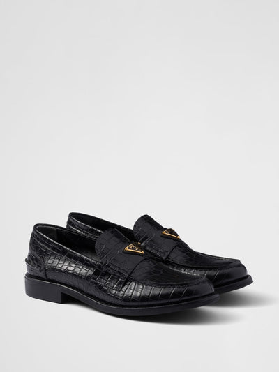 Prada Croco-print leather loafers at Collagerie