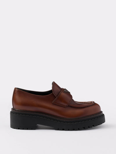 Prada Double Chocolate leather loafers at Collagerie