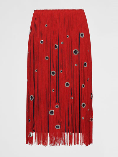 Prada Midi-skirt with fringe and grommet embellishment at Collagerie