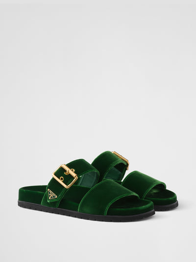 Prada Laurel green velvet slides at Collagerie