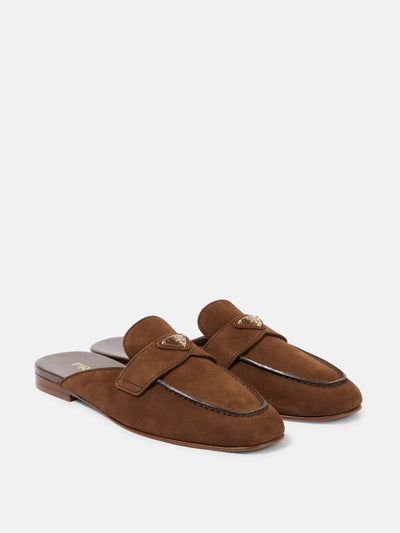 Prada Logo suede mules at Collagerie