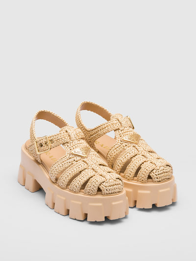 Prada Monolith crochet cage sandals at Collagerie