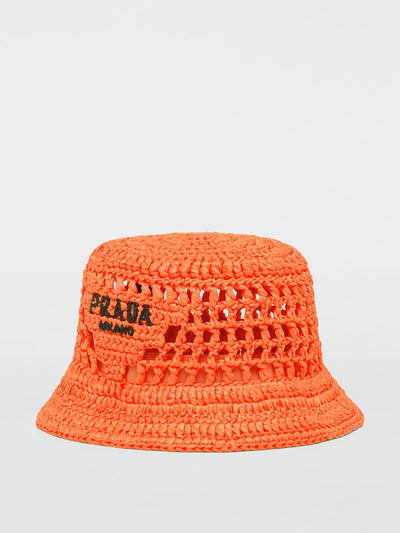Prada Orange woven fabric bucket hat at Collagerie