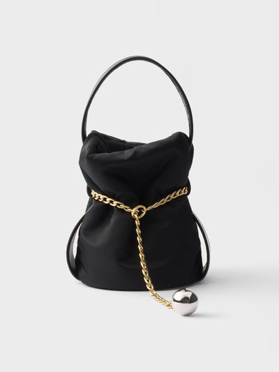Prada Petit Sac Noir mini Re-Nylon and nappa leather bucket bag at Collagerie