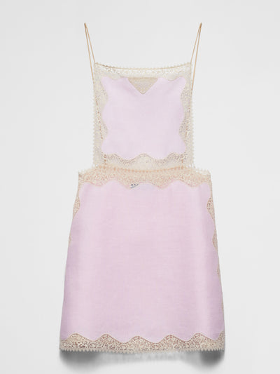 Prada Embroidered, lace-trimmed linen mini-dress at Collagerie