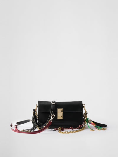 Prada Soft Sound small leather shoulder bag with charms at Collagerie