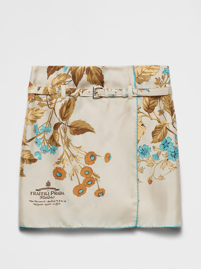 Prada Printed silk twill miniskirt at Collagerie