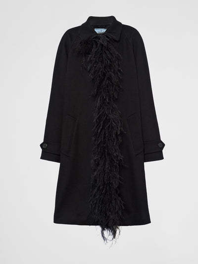Prada Single-breasted cashmere coat with feathers at Collagerie