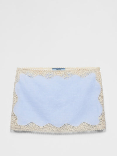 Prada Embroidered, lace-trimmed linen miniskirt at Collagerie