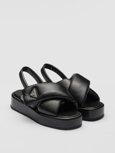 Prada Soft padded nappa leather wedge sandals at Collagerie